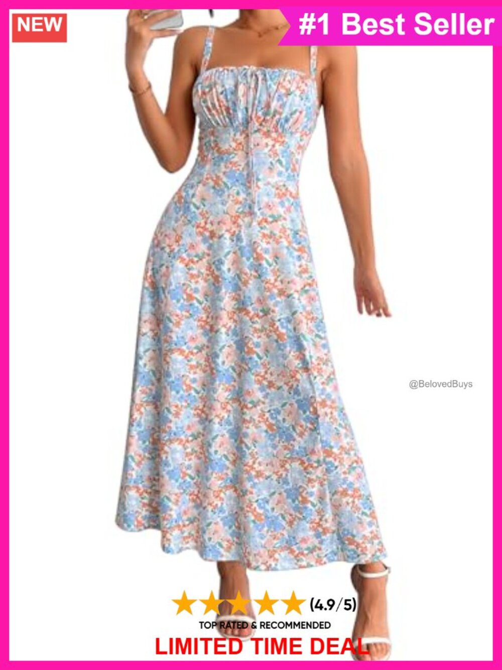 Women's Floral Midi Corset Boho Sundress Spaghetti Strap Lace Up